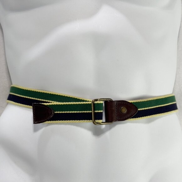 TED BAKER Mens Stripe Belt Blue & Green Polyester Blend Leather Trim Size 34 - Picture 9 of 9